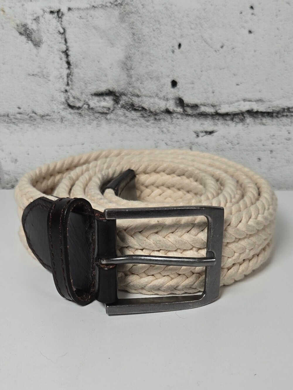 H&M Braided Rope Belt Cream Woven Stretch Casual Adjustable Size 11/12
